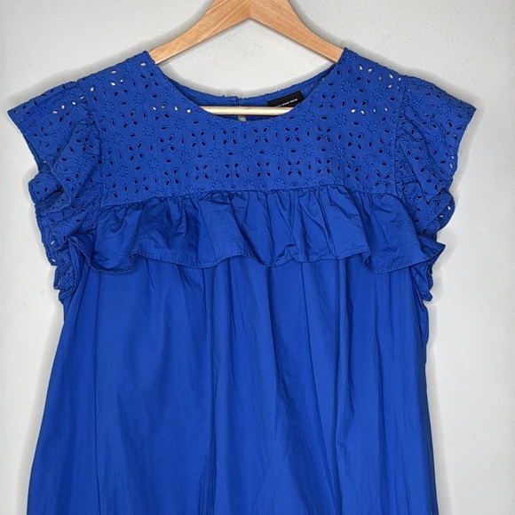 Who What Wear Sleeveless Eyelet Mix Ruffle Dress in Blue Size Large - Picture 2 of 9